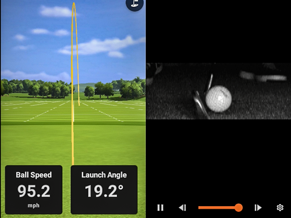 Garmin R50 impact video showing club and ball contact during indoor golf swing