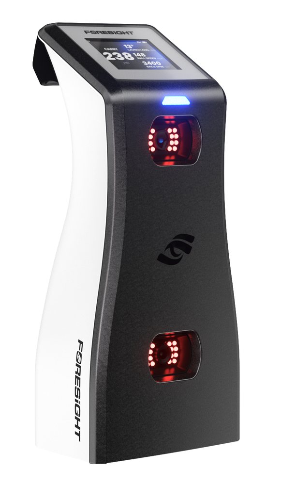 Foresight GC2 launch monitor seen from the side with the display on top
