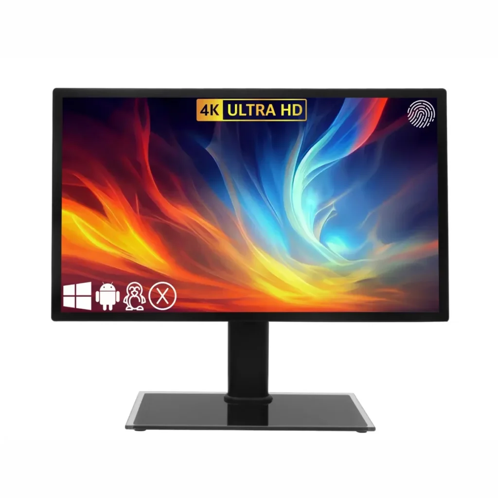 The TouchscreenGuru 32 in Ultra-Series 4K touch monitor, from the front with its 4K picture